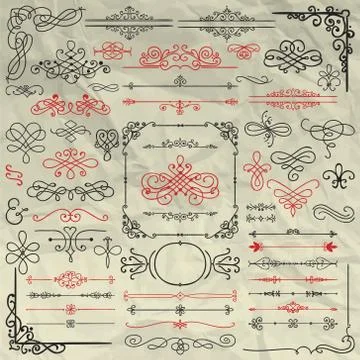 Sketched Decorative Design Elements on Crumpled Paper Stock Illustration