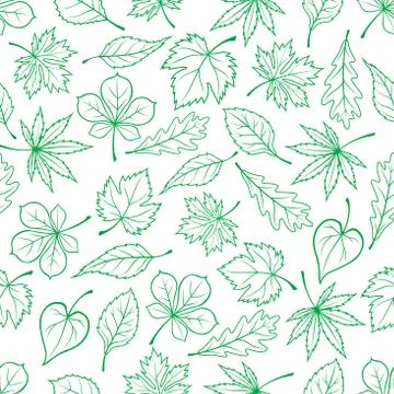 Sketched green leaves seamless pattern background Stock Illustration