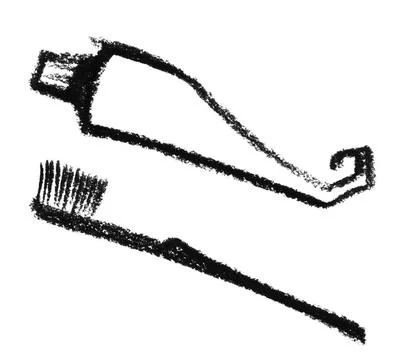 Sketched toothbrush and toothpaste crayon-sketched toothbrush and toothpas... 스톡 사진
