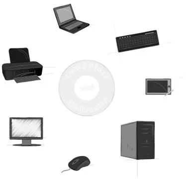 Sketched two colors computer and electronics icons Illustrazione stock