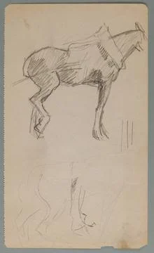 Sketches of a harnessed horse. Card 75 sketchbook (II) PUGET, LUDWIK (1877... Stock Photos