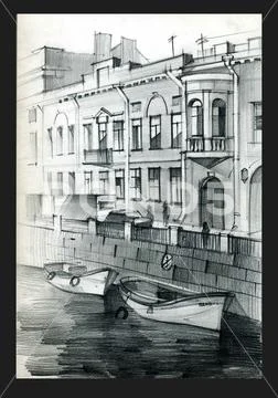 Sketches of the landscape from nature painting, drawing. Stock Illustration
