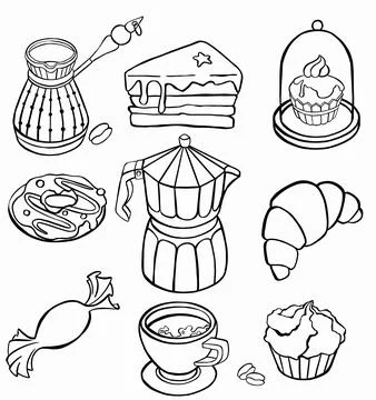 Sketches of tea objects. Hand drawn set symbol. icon Stock Illustration
