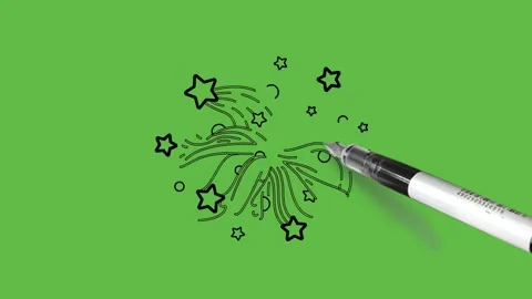 Sketching colourful firework in blue, red, orange, yellow and green colour Video stock 157602458