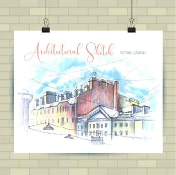 Sketching illustration in vector format. Poster with beautiful landscape and  Stock Illustration