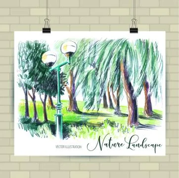 Sketching illustration in vector format. Poster with beautiful landscape. Han Stock Illustration