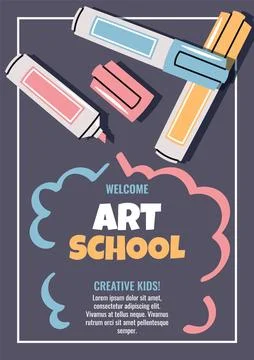 Sketching master Class. Art Workshop Poster for Kids and Adults. Vibrant Alcohol Stock Illustration