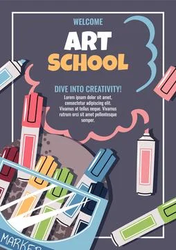 Sketching master Class. Art Workshop Poster for Kids and Adults. Vibrant Alcohol Stock Illustration