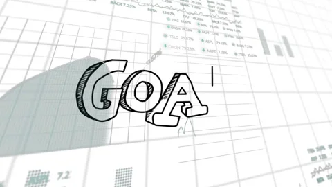 Sketching strokes starting upper-left sketching GOAL, panning charts sliding Stock Footage 335314490