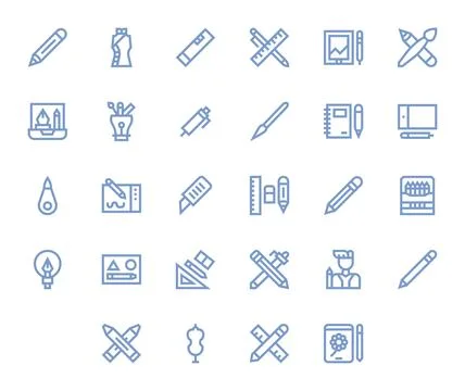 Sketching Vector Icon Repository containing 28 Bold Line Retina Ready Pixel.. Stock Illustration