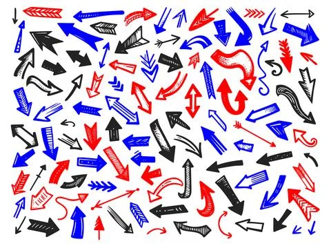 Sketchy Arrows Template on isolated background, Vector Collection of Hand drawn Stock Illustration