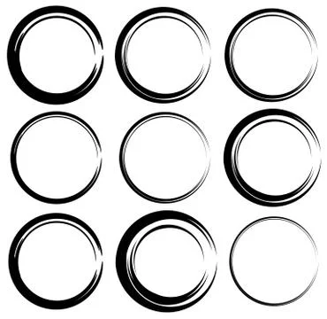 Sketchy circles with hand-drawn effect. Set 9 grungy circles 스톡 일러스트