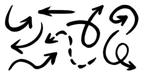 Sketchy Doodle Arrows. Vector icons set. Direction pointers shapes, emphasis Stock Illustration