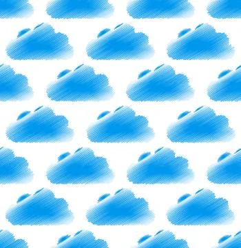 Sketchy (doodle) cloud pattern with round, cumulus clouds. Seamlessly repeata 스톡 일러스트