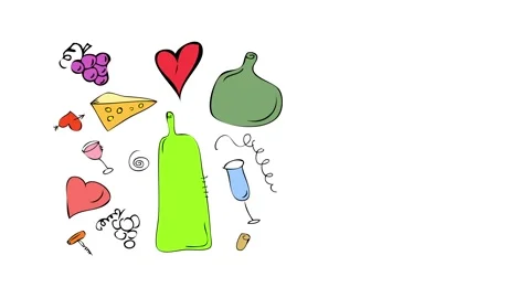 Sketchy elements of picnic in paris isolated to side of card with drawings of Stock Footage 132071170
