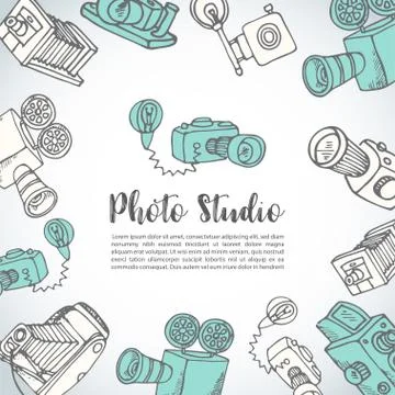 Sketchy Hand drawn vector cinema card. hand drawn doodle cartoon retro photo Stock Illustration
