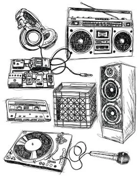 Sketchy Music Elements Illustration set Illustrazione stock