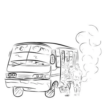 Sketchy old and corrosive medium scale bus, at big city including jakarta, in 스톡 일러스트