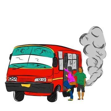 Sketchy old and corrosive medium scale bus, at big city including jakarta, in 스톡 일러스트