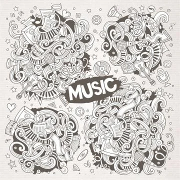 Sketchy vector doodles cartoon set of Music designs Illustrazione stock