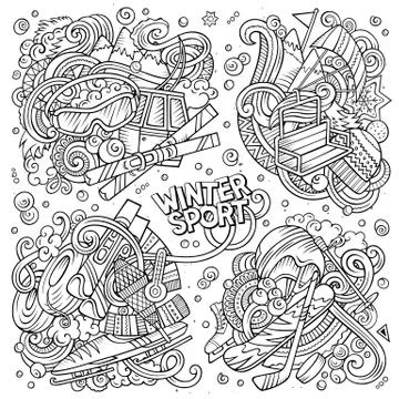 Sketchy vector hand drawn doodles cartoon set of Winter sport combinations Illustrazione stock