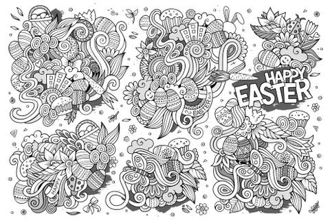 Sketchy vector hand drawn doodles cartoon set of Easter objects Stock Illustration
