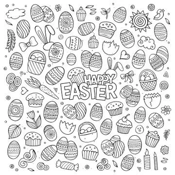 Sketchy vector hand drawn doodles cartoon set of Easter objects Stock Illustration