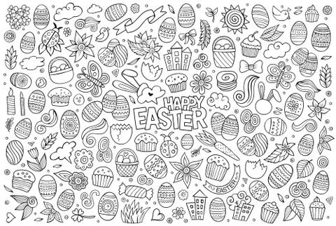 Sketchy vector hand drawn doodles cartoon set of Easter objects Illustrazione stock