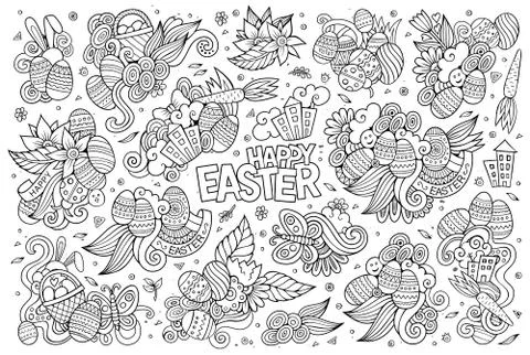 Sketchy vector hand drawn doodles cartoon set of Easter objects Stock Illustration