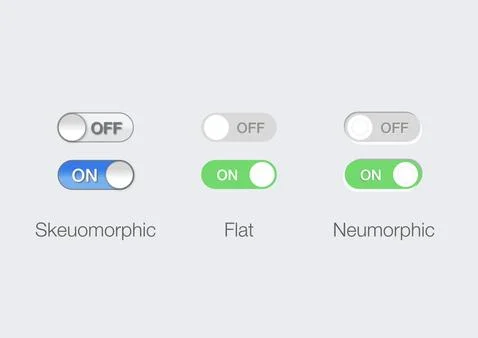 Skeuomorphic, flat and neumorphic design examples イラスト素材