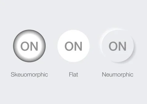 Skeuomorphic, flat and neumorphic design examples イラスト素材