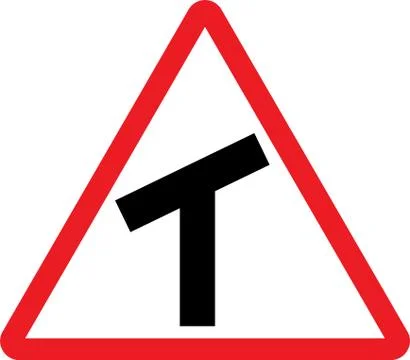 Skew T junction left warning sign. Stock Illustration