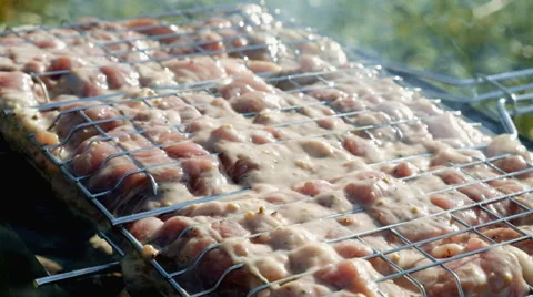 Skewer meat frying Stock Footage 63432148