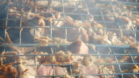 Skewer meat frying Stock Footage 63432879
