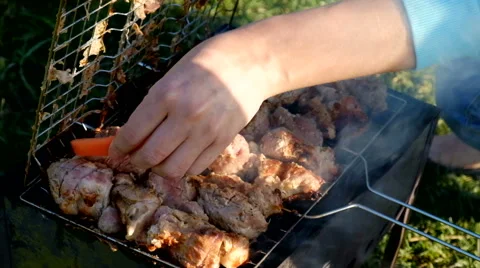 Skewer meat frying Stock Footage 63432977