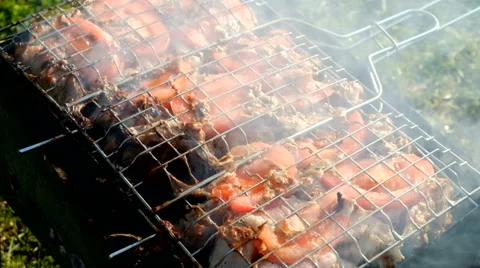 Skewer meat frying Stock Footage 63433019