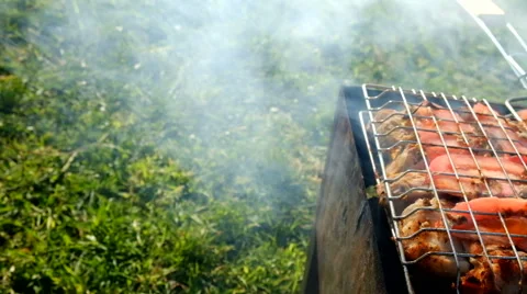 Skewer meat frying Stock Footage 63433147