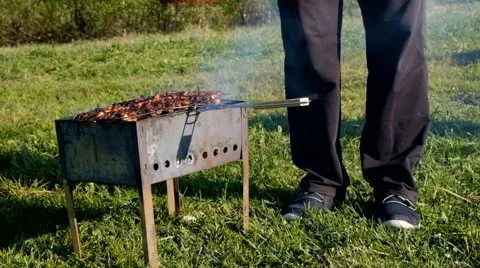 Skewer meat frying Stock Footage 63433534