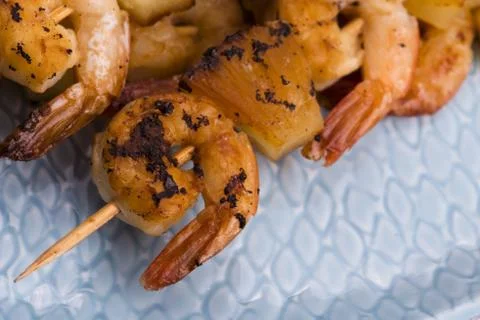 Skewer shrimp with pineapple Stock Photos