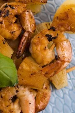 Skewer shrimp with pineapple Stock Photos