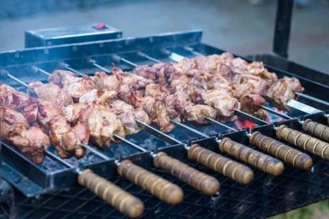 Skewers on fire Stock Photos