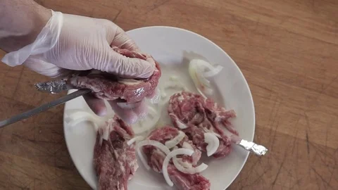 Skewers of lamb Stock Footage 77087321