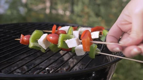 Skews on grill Stock Footage 92699114