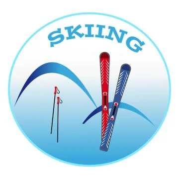 Ski and mountains in blue ring Stock Illustration