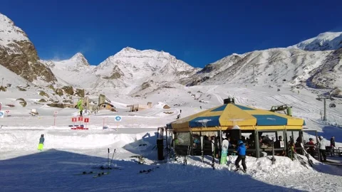 Ski Area And Alpine Ski Bar In The Swiss Alps Video stock 297114938