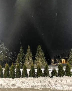 Ski base, resort. Winter evening on the basis Stock Photos