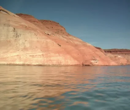 Ski boat and red cliffs on Lake Powell Utah Stock Footage 21658316