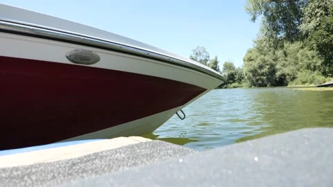 Ski boat at dock close-up Video stock 201366001