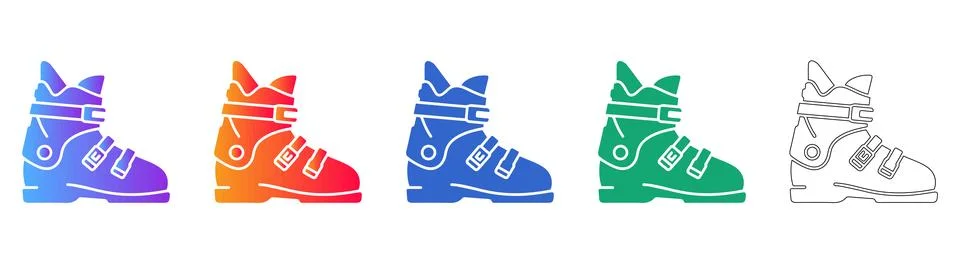 Ski Boot Icons in Five Styles Stock Illustration