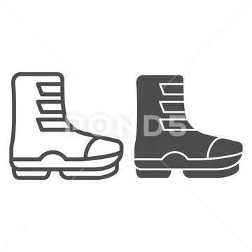 Ski boot line and glyph icon. Boots on buckle vector illustration isolated on Stock Illustration